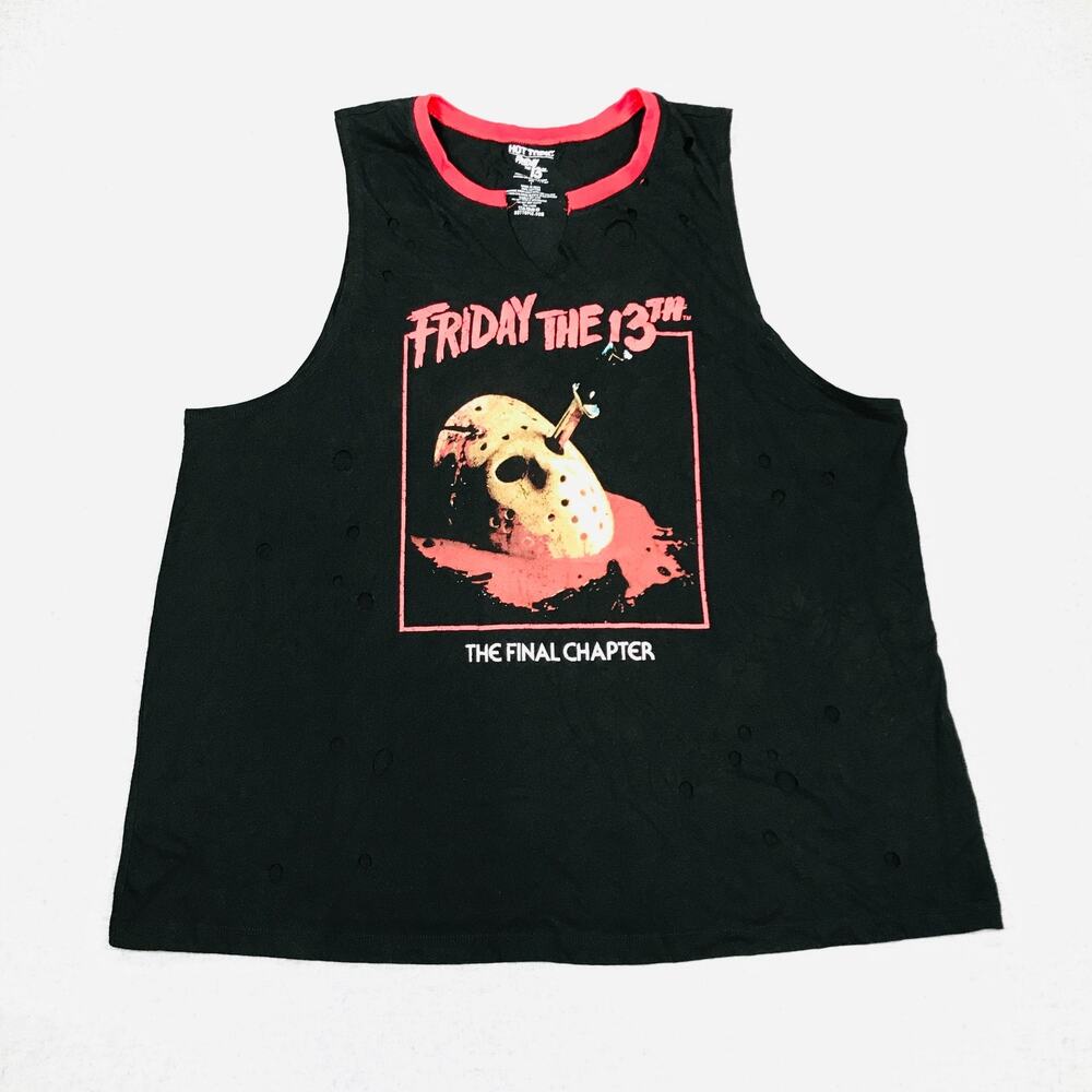 Hot Topic Friday the 13th Final Chapter Womens 1 XL Tank Top Black Distress BA11